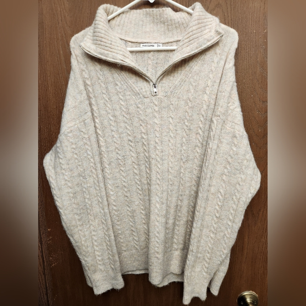 Pink Clover Cream Cable Knit Turtleneck Sweater